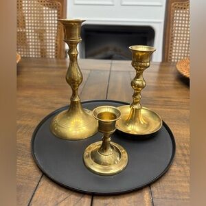 SOLD!!Three vintage brass tapered candle sticks India